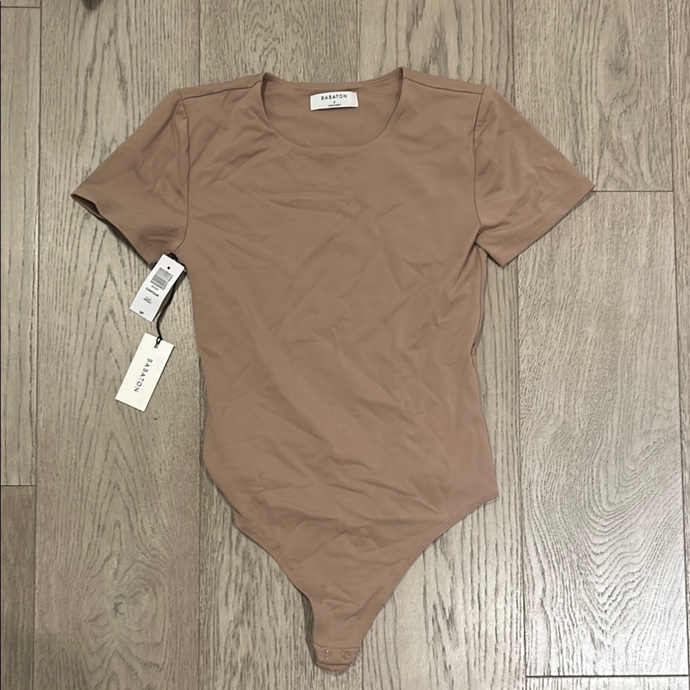 Tan Bodysuit One Piece with Short Sleeves